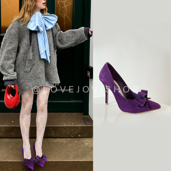 Maximalist | Steve Madden Suede Pumps | Purple Violet Structural Bows | Coquette - Picture 1 of 16